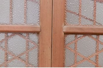 アンティーク建具　上手物!!　両面ガラス　迫力あるデザインが素敵な作りの良い書院戸2枚セット(ガラス窓、ガラス戸、組子建具、引き戸)(R-072138)