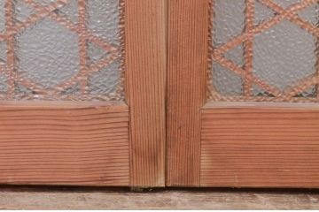 アンティーク建具　上手物!!　両面ガラス　迫力あるデザインが素敵な作りの良い書院戸2枚セット(ガラス窓、ガラス戸、組子建具、引き戸)(R-072138)