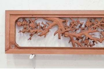 アンティーク建具　井波彫刻　日展審査員　宮崎辰児作　四君子(蘭・菊・梅・竹)　繊細なデザインが目を惹く両面彫刻欄間1対2枚セット(明かり取り、明り取り)(R-072144)