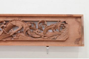 アンティーク建具　激レア　希少デザイン　井波彫刻　茂一作　躍動感ある竜(龍)が見事な両面彫刻欄間2枚セット(明かり取り、明り取り)(R-072146)