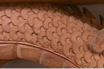 アンティーク建具　激レア　希少デザイン　井波彫刻　茂一作　躍動感ある竜(龍)が見事な両面彫刻欄間2枚セット(明かり取り、明り取り)(R-072146)