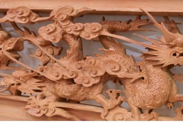 アンティーク建具　井波彫刻　躍動感ある竜(龍)が見事な両面彫刻欄間2枚セット(明かり取り、明り取り)(R-072147)