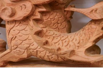 アンティーク建具　井波彫刻　躍動感ある竜(龍)が見事な両面彫刻欄間2枚セット(明かり取り、明り取り)(R-072147)