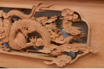 アンティーク建具　井波彫刻　躍動感ある竜(龍)が見事な両面彫刻欄間2枚セット(明かり取り、明り取り)(R-072147)