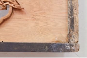 アンティーク建具　井波彫刻　生命力に溢れた鷲と松が目を惹く両面彫刻欄間2枚セット(明かり取り、明り取り)(R-072148)