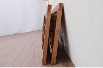 アンティーク建具　井波彫刻　谷口草雲作　繊細な四君子(蘭・菊・梅・竹)のデザインが目を惹く両面彫刻欄間2枚セット(明かり取り、明り取り)(R-072149)