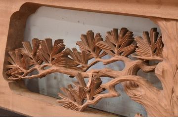 アンティーク建具　井波彫刻　振光作　躍動感ある松に鶴が美しい両面彫刻欄間1枚(明り取り、明かり取り、在銘有り)(R-072152)
