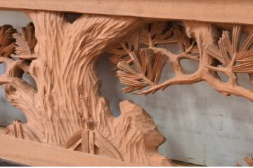 アンティーク建具　井波彫刻　振光作　躍動感ある松に鶴が美しい両面彫刻欄間1枚(明り取り、明かり取り、在銘有り)(R-072152)