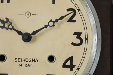 和製アンティーク　精工舎(SEIKOSHA、セイコー)　14DAY　TRADE(S)MARK　レリーフデザインが素敵な掛け時計(柱時計、古時計、振り子時計)(R-072160)