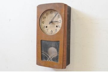 和製アンティーク　堀田時計店　TRADE MARK(トレードマーク)　N.H.T　CROWNFAN(クラウンファン)　21DAY　レトロモダンなデザインが魅力的な掛け時計(柱時計、古時計、振り子時計)(R-072162)