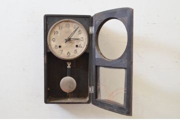 和製アンティーク　堀田時計店　TRADE MARK(トレードマーク)　N.H.T　CROWNFAN(クラウンファン)　21DAY　レトロモダンなデザインが魅力的な掛け時計(柱時計、古時計、振り子時計)(R-072162)