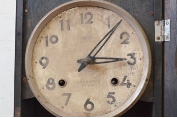 和製アンティーク　堀田時計店　TRADE MARK(トレードマーク)　N.H.T　CROWNFAN(クラウンファン)　21DAY　レトロモダンなデザインが魅力的な掛け時計(柱時計、古時計、振り子時計)(R-072162)