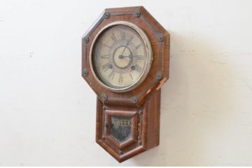 和製アンティーク　ペイント仕上げ限定　愛知県時計製造共同組合(AICHIKEN　CLOCK-MAKERS'　UNION'S　MARK)　年月を重ねた趣溢れる八角型柱時計(掛け時計、古時計)(R-072163)