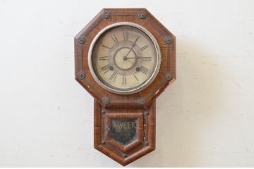 和製アンティーク　ペイント仕上げ限定　愛知県時計製造共同組合(AICHIKEN　CLOCK-MAKERS'　UNION'S　MARK)　年月を重ねた趣溢れる八角型柱時計(掛け時計、古時計)(R-072163)