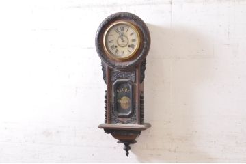 和製アンティーク　GLOBE CLOCK(グローブ)　凝った意匠が目を引く掛け時計(振り子時計、柱時計、古時計)(R-072185)