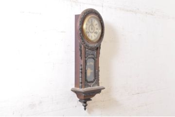 和製アンティーク　GLOBE CLOCK(グローブ)　凝った意匠が目を引く掛け時計(振り子時計、柱時計、古時計)(R-072185)