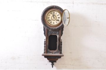 和製アンティーク　GLOBE CLOCK(グローブ)　凝った意匠が目を引く掛け時計(振り子時計、柱時計、古時計)(R-072185)