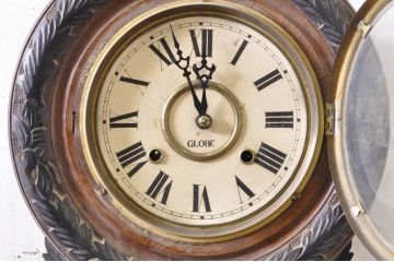 和製アンティーク　GLOBE CLOCK(グローブ)　凝った意匠が目を引く掛け時計(振り子時計、柱時計、古時計)(R-072185)