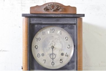 和製アンティーク　HIBINO CLOCK(日比野時計)　TRADE(H)MARK(トレードマーク)　色のコントラストが素敵な掛け時計(柱時計、古時計、振り子時計)(R-072188)