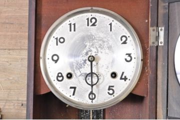 和製アンティーク　HIBINO CLOCK(日比野時計)　TRADE(H)MARK(トレードマーク)　色のコントラストが素敵な掛け時計(柱時計、古時計、振り子時計)(R-072188)