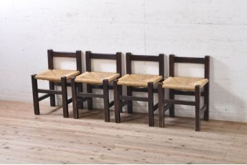 和製ビンテージ　松本民芸家具　アジアンテイストのお部屋におすすめのシンプルでお洒落なラッシチェア4脚セット(ダイニングチェア、椅子、イス、ヴィンテージ)(R-072203)