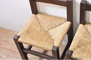 和製ビンテージ　松本民芸家具　アジアンテイストのお部屋におすすめのシンプルでお洒落なラッシチェア4脚セット(ダイニングチェア、椅子、イス、ヴィンテージ)(R-072203)