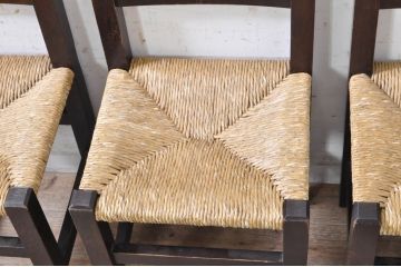 和製ビンテージ　松本民芸家具　アジアンテイストのお部屋におすすめのシンプルでお洒落なラッシチェア4脚セット(ダイニングチェア、椅子、イス、ヴィンテージ)(R-072203)