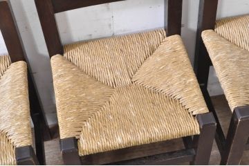 和製ビンテージ　松本民芸家具　アジアンテイストのお部屋におすすめのシンプルでお洒落なラッシチェア4脚セット(ダイニングチェア、椅子、イス、ヴィンテージ)(R-072203)