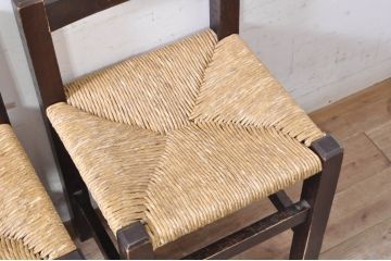 和製ビンテージ　松本民芸家具　アジアンテイストのお部屋におすすめのシンプルでお洒落なラッシチェア4脚セット(ダイニングチェア、椅子、イス、ヴィンテージ)(R-072203)