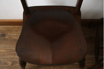 和製ビンテージ　松本民芸家具　背貫のデザインが目を引くB型ワイコムチェア2脚セット(板座チェア、ワークチェア、ダイニングチェア、イス、椅子、ヴィンテージ)(定価2脚で約24万円)(R-072207)
