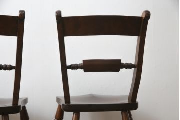 和製ビンテージ　松本民芸家具　背貫のデザインが目を引くB型ワイコムチェア2脚セット(板座チェア、ワークチェア、ダイニングチェア、イス、椅子、ヴィンテージ)(定価2脚で約24万円)(R-072207)