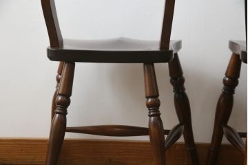 和製ビンテージ　松本民芸家具　背貫のデザインが目を引くB型ワイコムチェア2脚セット(板座チェア、ワークチェア、ダイニングチェア、イス、椅子、ヴィンテージ)(定価2脚で約24万円)(R-072207)