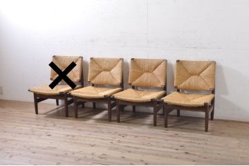 和製ビンテージ　松本民芸家具　ナラ材　アジアンテイストのお部屋におすすめなラッシチェア3脚セット(低椅子、ラウンジチェア、ダイニングチェア、椅子、イス、ヴィンテージ)(R-072211)