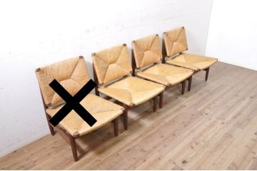和製ビンテージ　松本民芸家具　ナラ材　アジアンテイストのお部屋におすすめなラッシチェア3脚セット(低椅子、ラウンジチェア、ダイニングチェア、椅子、イス、ヴィンテージ)(R-072211)