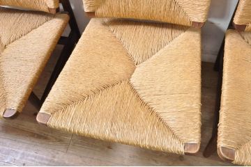和製ビンテージ　松本民芸家具　ナラ材　アジアンテイストのお部屋におすすめなラッシチェア3脚セット(低椅子、ラウンジチェア、ダイニングチェア、椅子、イス、ヴィンテージ)(R-072211)