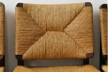 和製ビンテージ　松本民芸家具　ナラ材　アジアンテイストのお部屋におすすめなラッシチェア4脚セット(低椅子、ラウンジチェア、ダイニングチェア、椅子、イス、ヴィンテージ)(R-072212)