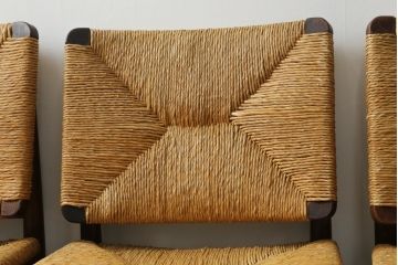 和製ビンテージ　松本民芸家具　ナラ材　アジアンテイストのお部屋におすすめなラッシチェア4脚セット(低椅子、ラウンジチェア、ダイニングチェア、椅子、イス、ヴィンテージ)(R-072212)
