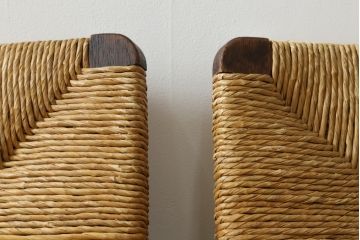 和製ビンテージ　松本民芸家具　ナラ材　アジアンテイストのお部屋におすすめなラッシチェア4脚セット(低椅子、ラウンジチェア、ダイニングチェア、椅子、イス、ヴィンテージ)(R-072212)