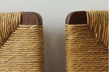 和製ビンテージ　松本民芸家具　ナラ材　アジアンテイストのお部屋におすすめなラッシチェア4脚セット(低椅子、ラウンジチェア、ダイニングチェア、椅子、イス、ヴィンテージ)(R-072213)