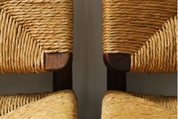 和製ビンテージ　松本民芸家具　ナラ材　アジアンテイストのお部屋におすすめなラッシチェア4脚セット(低椅子、ラウンジチェア、ダイニングチェア、椅子、イス、ヴィンテージ)(R-072213)