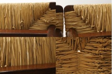 和製ビンテージ　松本民芸家具　ナラ材　アジアンテイストのお部屋におすすめなラッシチェア4脚セット(低椅子、ラウンジチェア、ダイニングチェア、椅子、イス、ヴィンテージ)(R-072213)