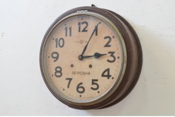 和製アンティーク　精工舎(SEIKOSHA、セイコー)　丸形　レトロなデザインが魅力的な掛け時計(柱時計、古時計)(R-072236)