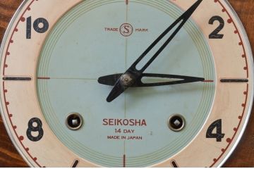 和製アンティーク　精工舎(SEIKOSHA、セイコー)　14DAY　TRADE(S)MARK　デザインが特徴的なおしゃれな掛け時計(柱時計、古時計、振り子時計)(R-072259)