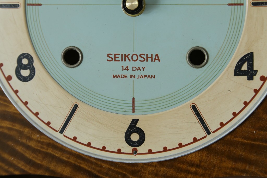 和製アンティーク　精工舎(SEIKOSHA、セイコー)　14DAY　TRADE(S)MARK　デザインが特徴的なおしゃれな掛け時計　(R-072259)