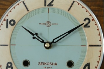 和製アンティーク　精工舎(SEIKOSHA、セイコー)　14DAY　TRADE(S)MARK　デザインが特徴的なおしゃれな掛け時計　(R-072259)