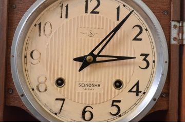 和製アンティーク　精工舎(SEIKOSHA、セイコー)　TRADE(S)MARK　14DAY　昔懐かしい雰囲気を醸し出す掛け時計(柱時計、古時計、振り子時計)(R-072263)
