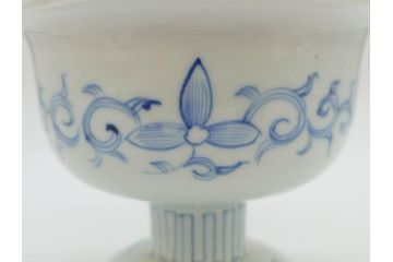 伊万里　染付　花唐草　繊細に描かれた線描が見事な盃洗(杯洗、コンポート、フルーツボウル、果物入れ、高台鉢、和食器)(R-072281)