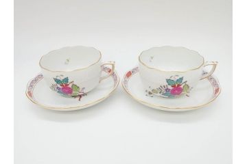 ヘレンド　ハンガリー　HEREND HVNGARY　アポニー・フラワー　華やかな花たちが食卓に彩を与えるティーカップ&ソーサー2客セット(HUNGARY、洋食器、C&S)(R-072282)