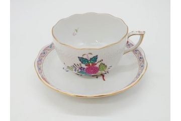 ヘレンド　ハンガリー　HEREND HVNGARY　アポニー・フラワー　華やかな花たちが食卓に彩を与えるティーカップ&ソーサー2客セット(HUNGARY、洋食器、C&S)(R-072282)