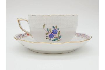ヘレンド　ハンガリー　HEREND HVNGARY　アポニー・フラワー　華やかな花たちが食卓に彩を与えるティーカップ&ソーサー2客セット(HUNGARY、洋食器、C&S)(R-072282)